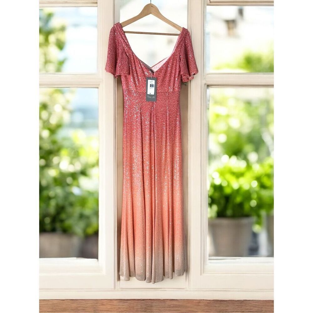 Theia Couture $749 Ombre Sequin Flutter Sleeve Ma… - image 14